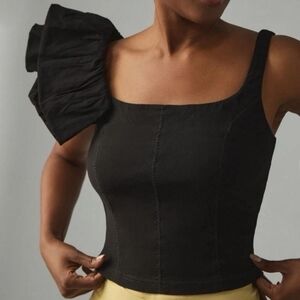 Anthropologie Black Ruffle Strap Top